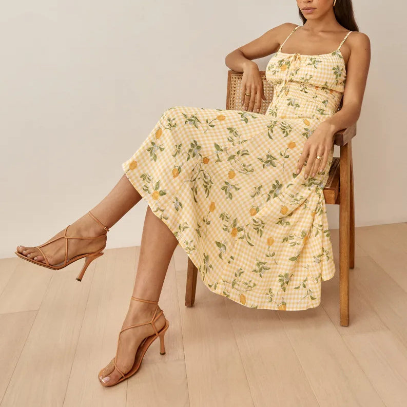 Plaid Floral Midi Dress