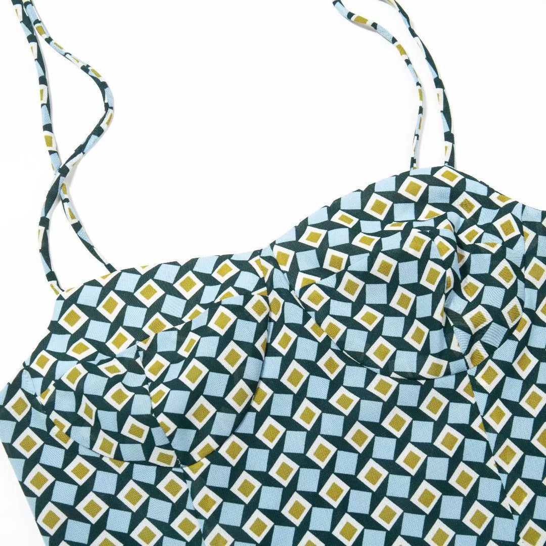 Tie Shoulder Printed Flare Mini Dress