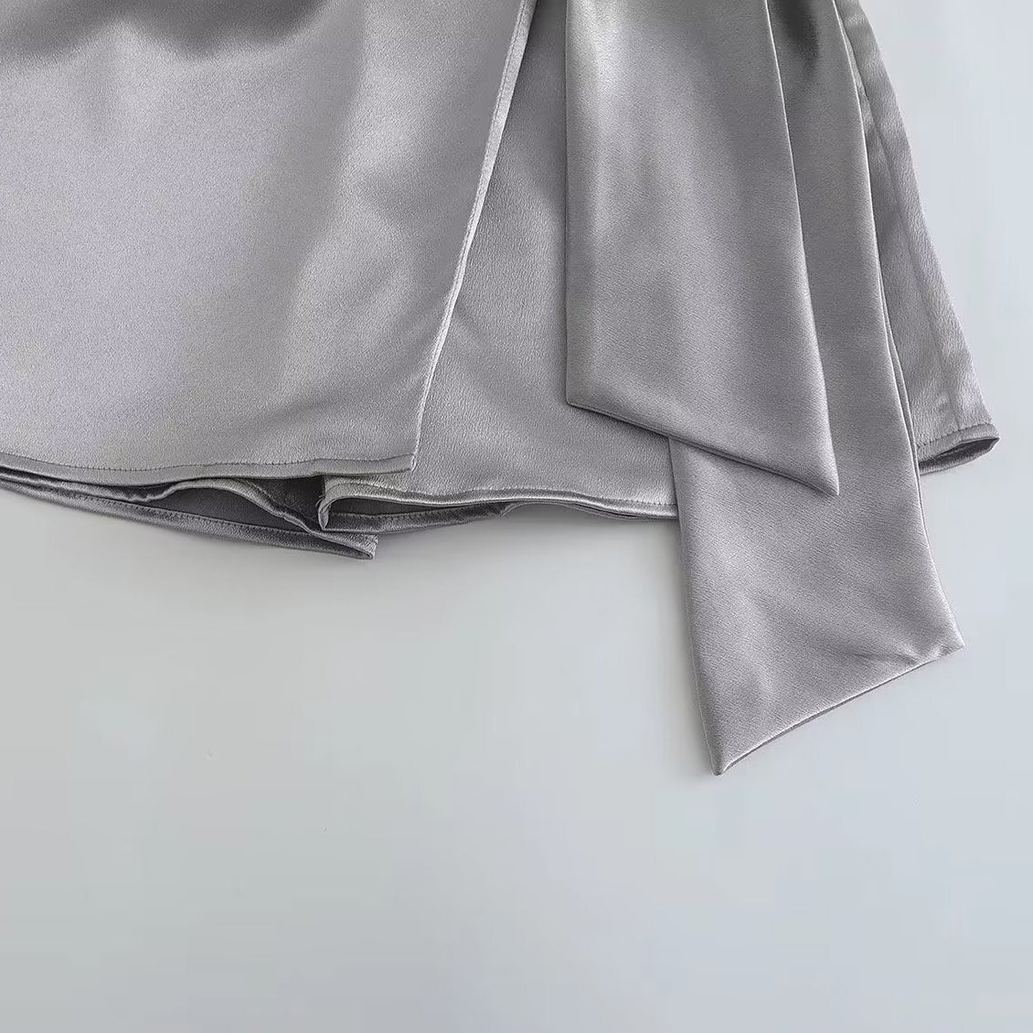 Draped Silver Satin Mini Skirt