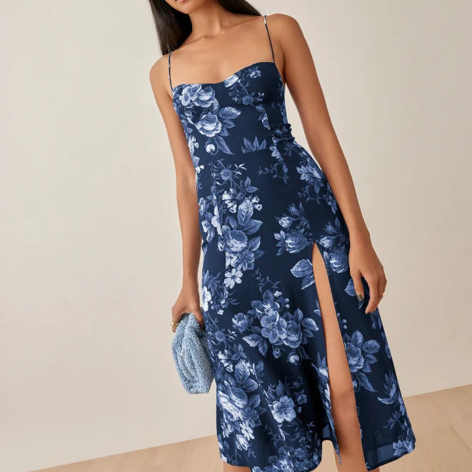 Floral Print Sleeveless Midi with Slit