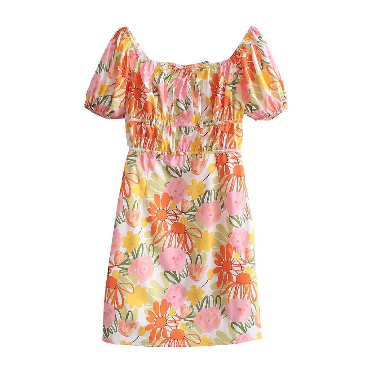 Puff Sleeve Dress with Waist Details