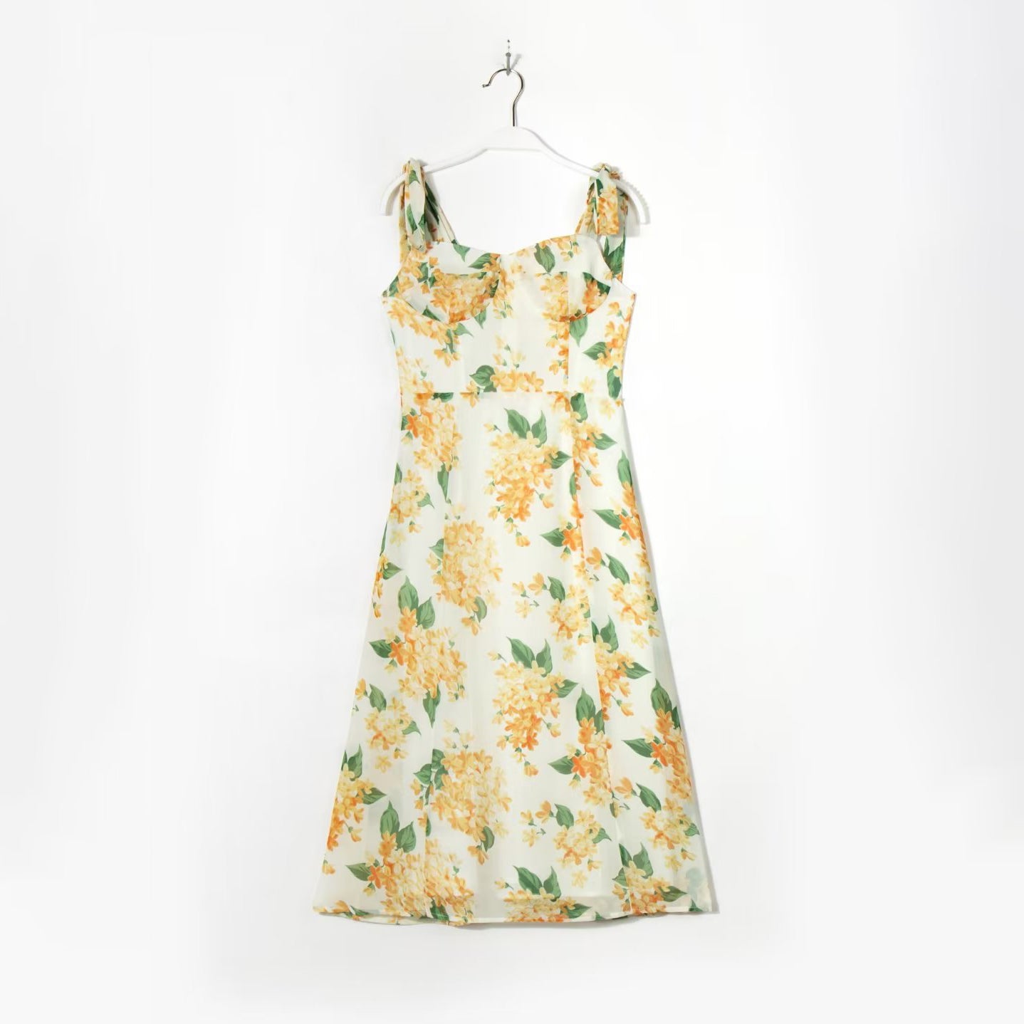 Tie Shoulder Printed Midi Dress