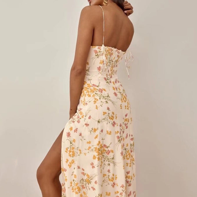 Printed Dress with Thigh High Slit