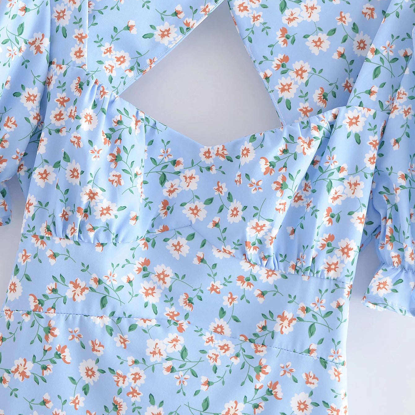 Puff Sleeve Dress with Back Cut Out