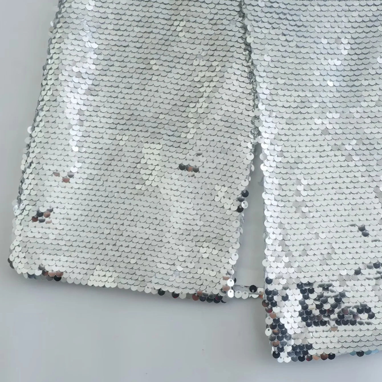 Silver Sequin Mini Skirt with Slit