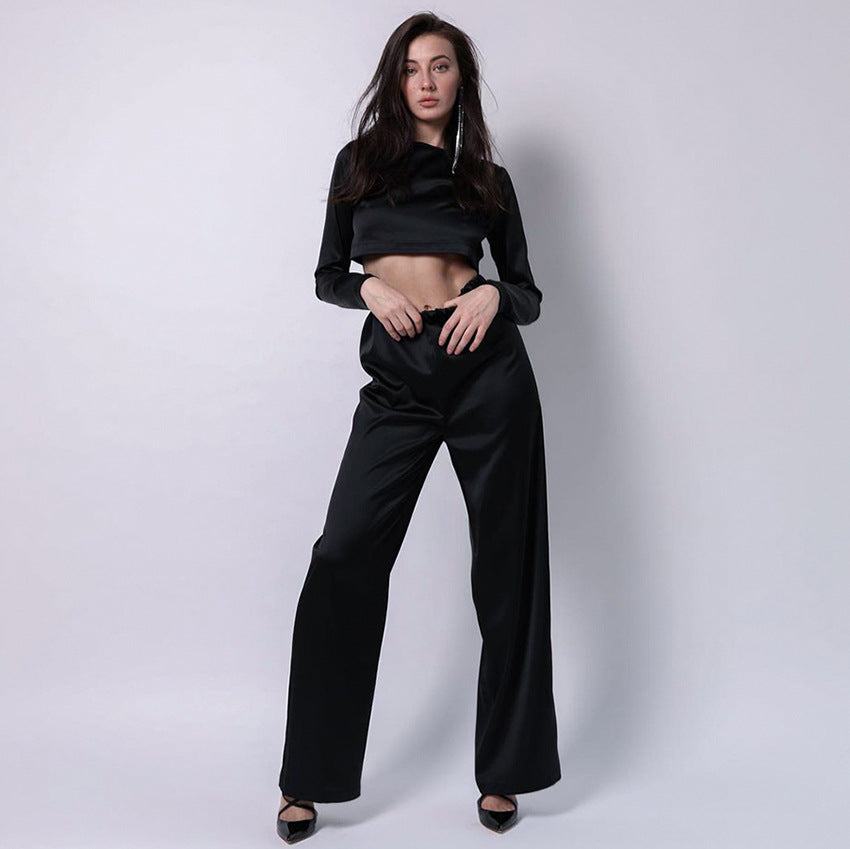 Midriff-baring Commuting Satin Set