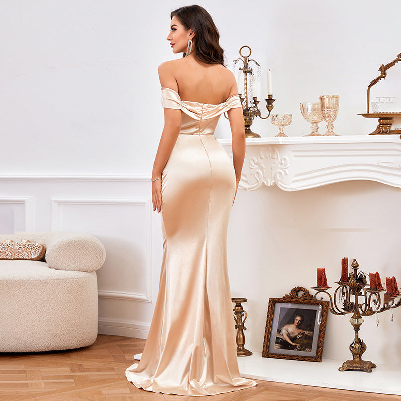 One-shouldered Slit Bridesmaid Evening Long Dress