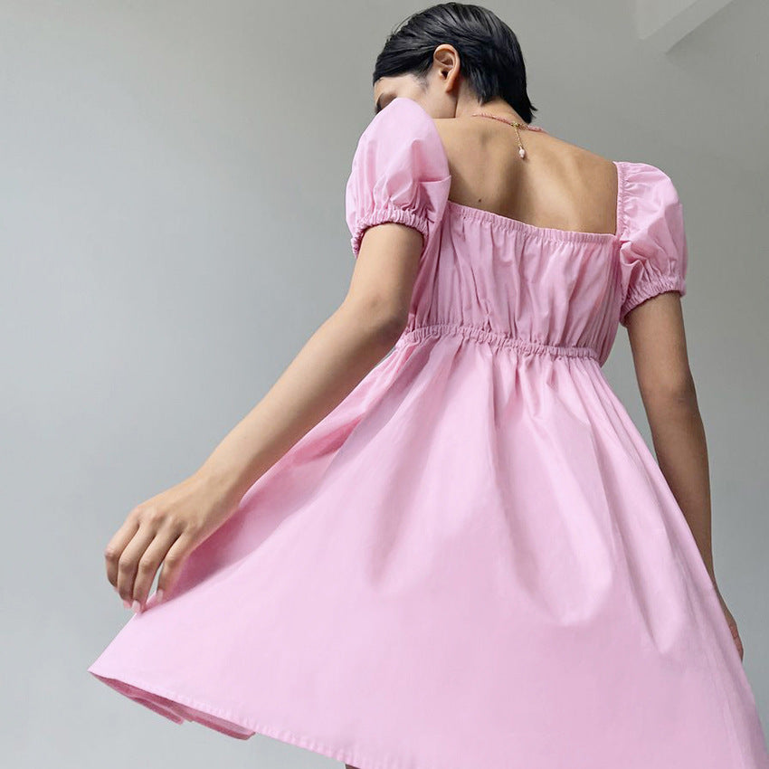 Square Collar Hollow Bow Sleeve Dress