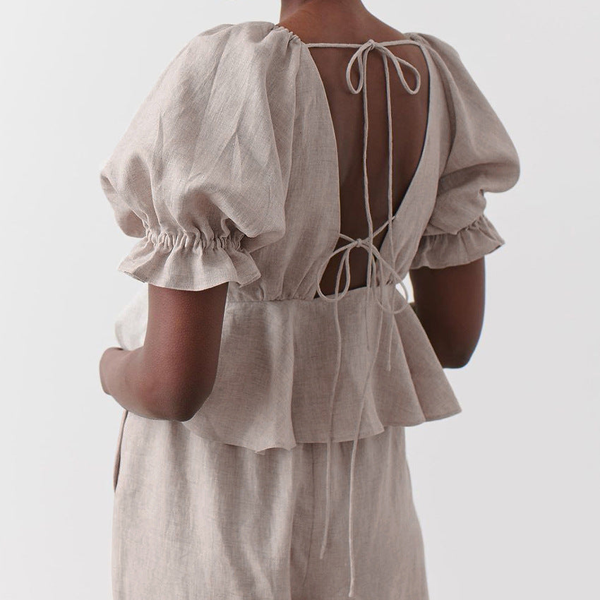 V-neck Ruched Drape sexy short  sleeve design Shirt