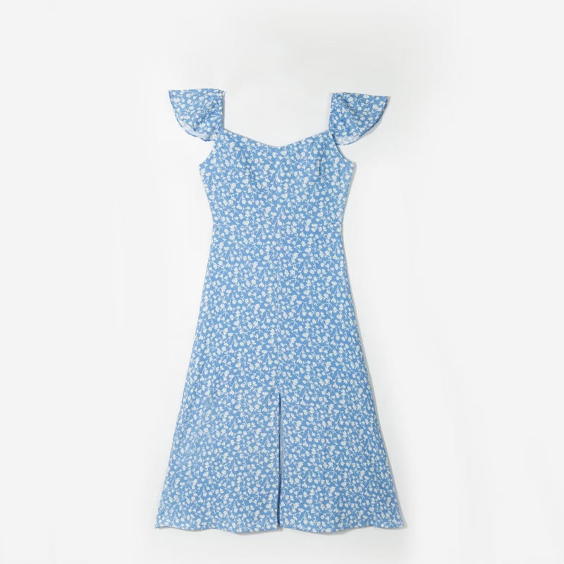 Printed Sweetheart Midi Dress with Slit