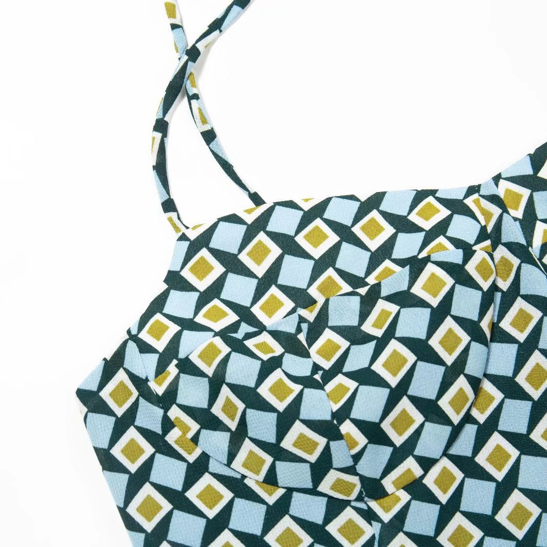 Tie Shoulder Printed Flare Mini Dress