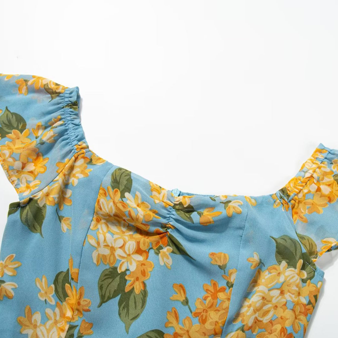 Printed Off Shoulder Midi Dress