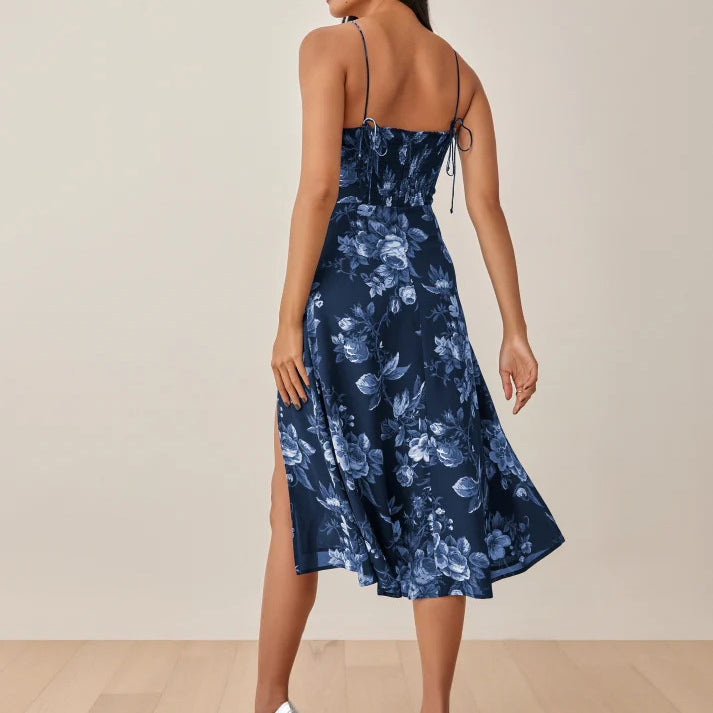 Floral Print Sleeveless Midi with Slit