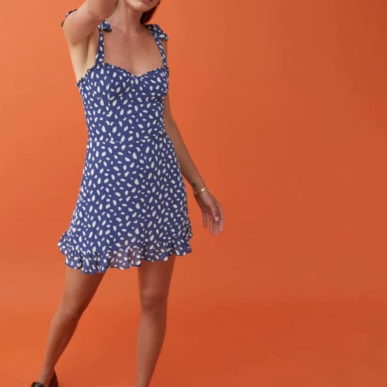 Tie Shoulder Allover Print Mini Dress