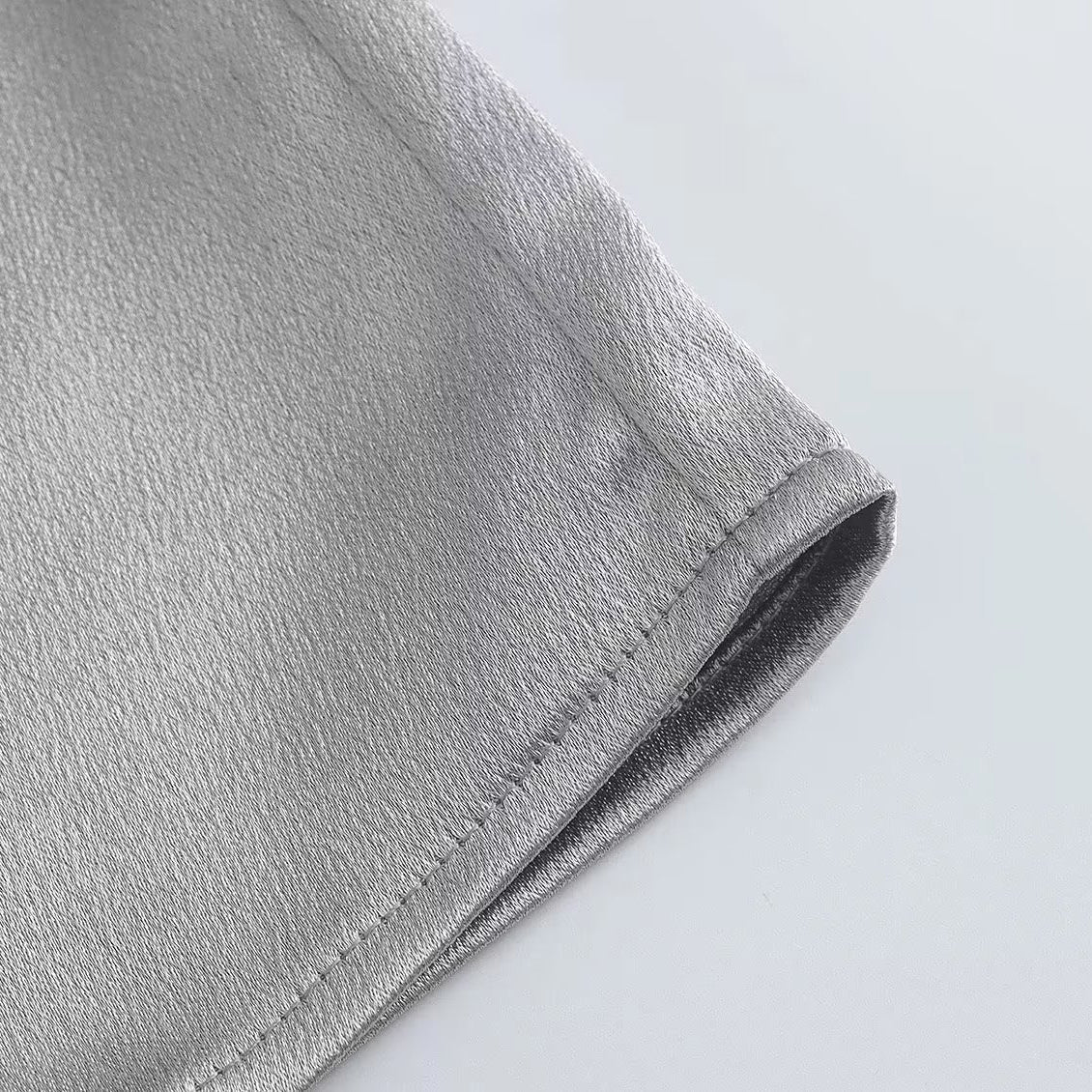 Draped Silver Satin Mini Skirt