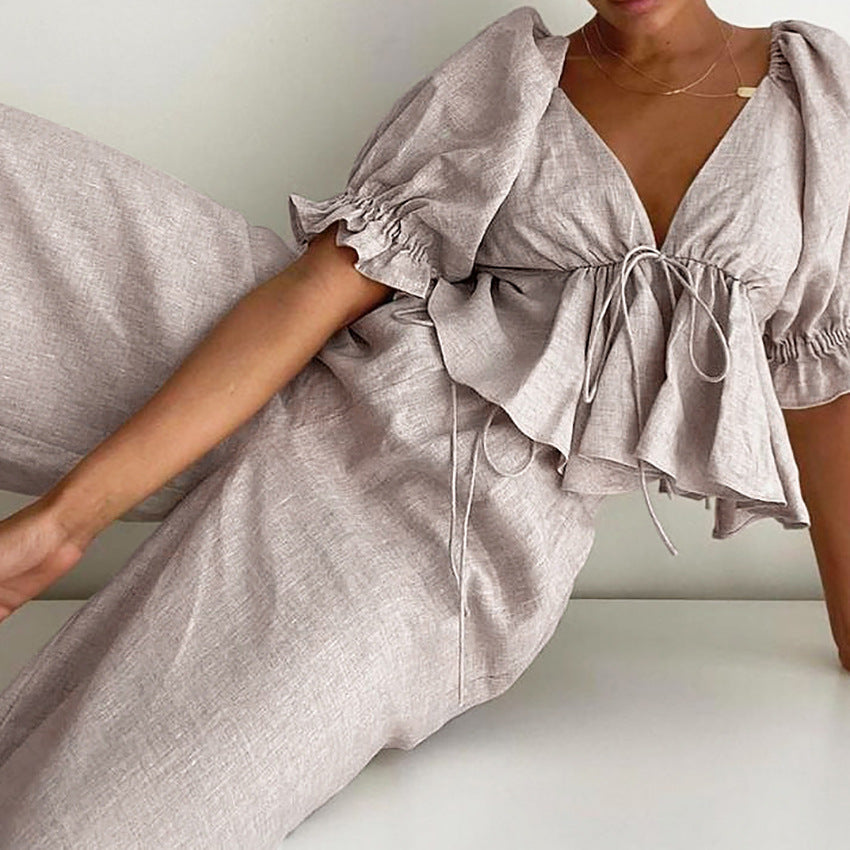 V-neck Ruched Drape sexy short  sleeve design Shirt