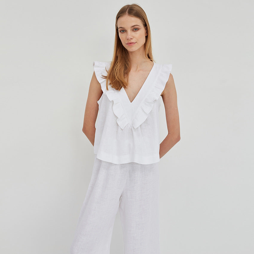 Auricular-edge Stitching Vest Comfortable Cotton Pajamas