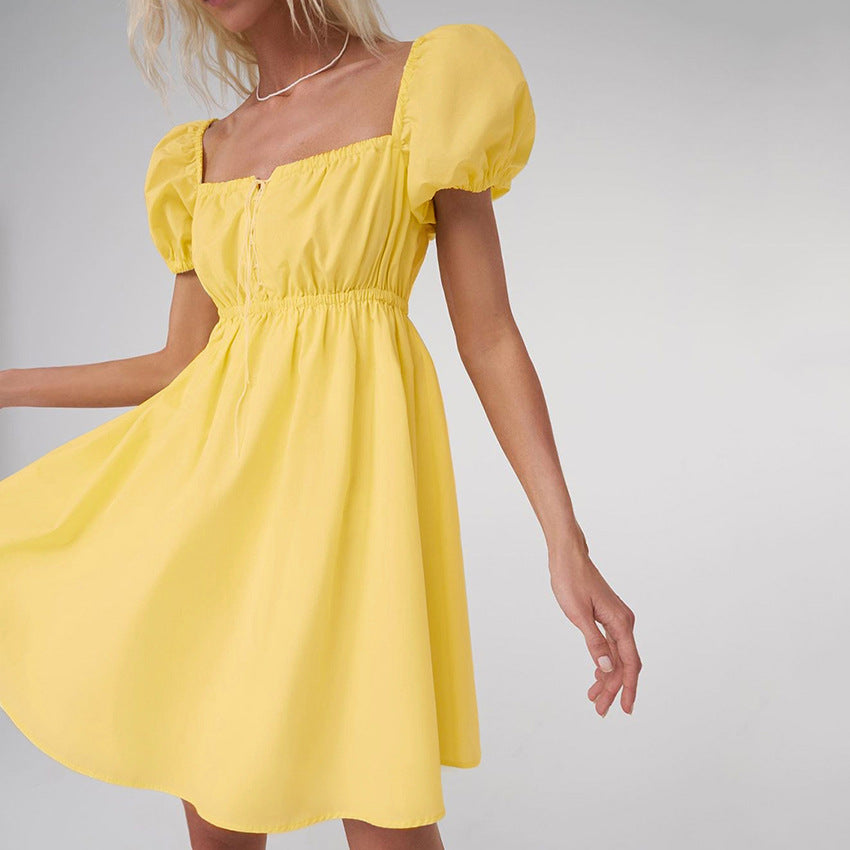 Square Collar Hollow Bow Sleeve Dress