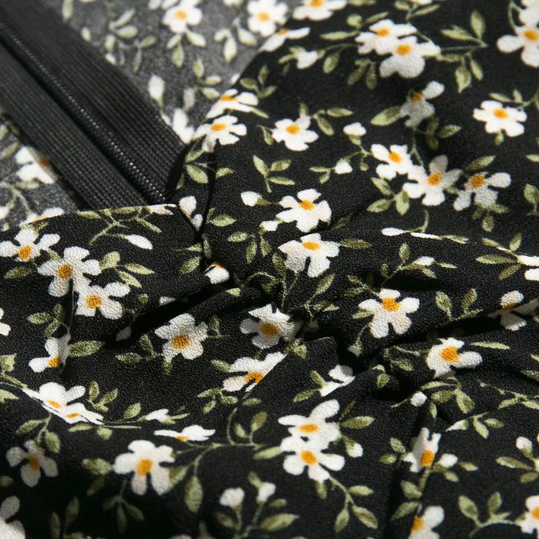 Puff Sleeve Midi Dress with Thigh Slit