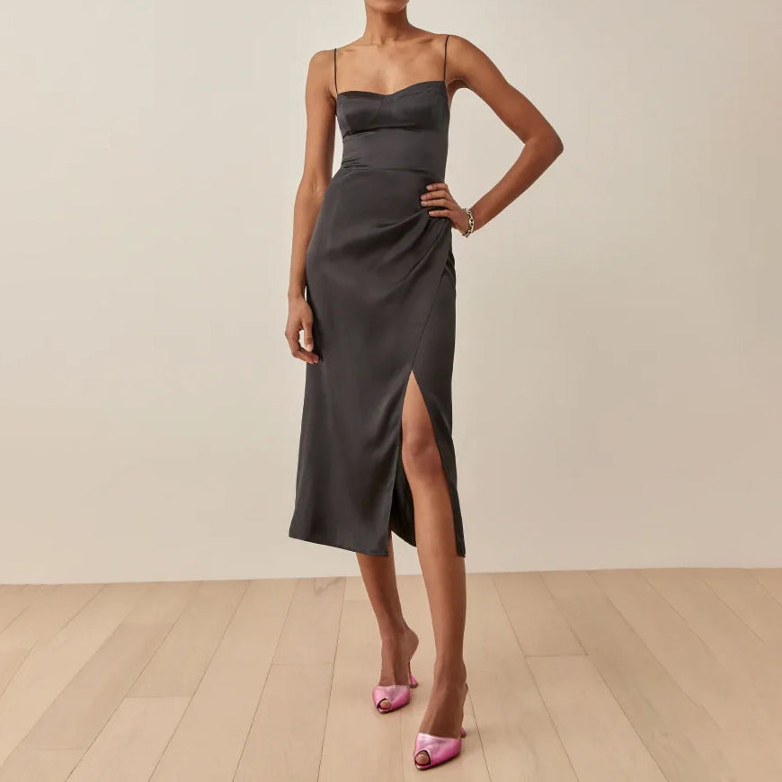 Draped Dress with Thigh High Slit
