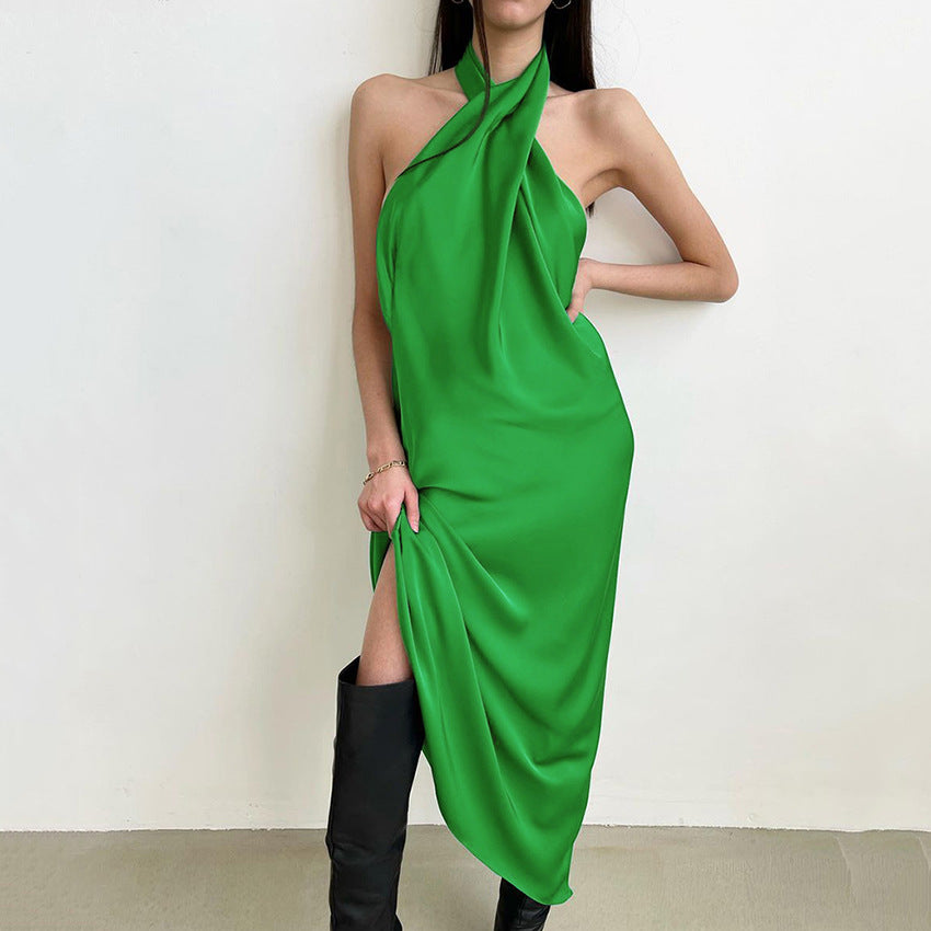 Halter Satin Sexy Backless Dress
