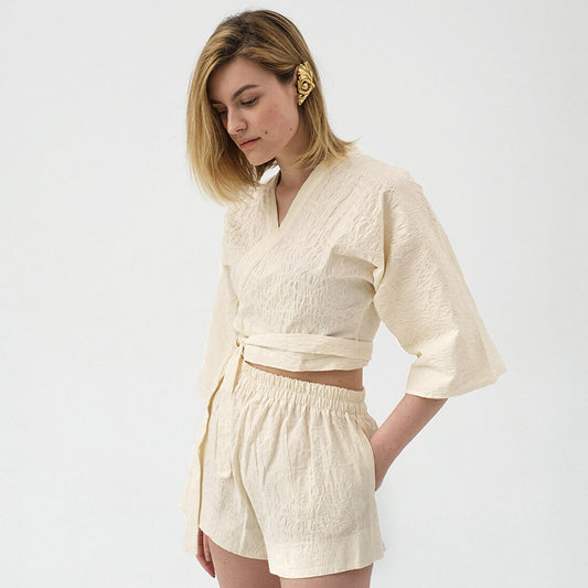 Woven Drape Hollowed-out 2 Pieces Polyester Women Pajamas Set