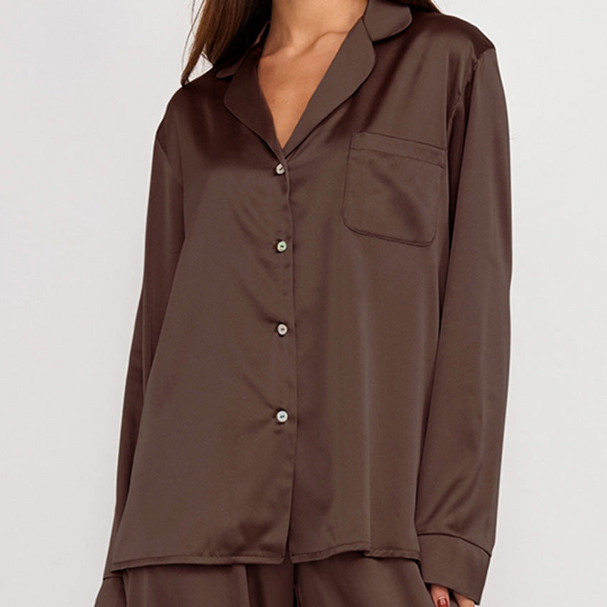 Satin Lapel Comfortable Long Sleeve Dropshiping Sleepwear