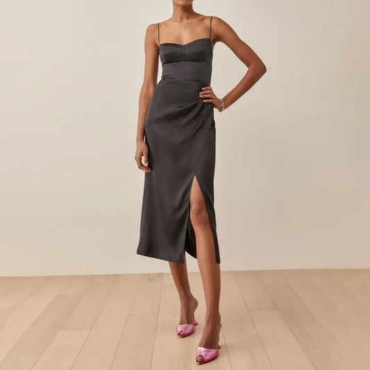 Draped Dress with Thigh High Slit