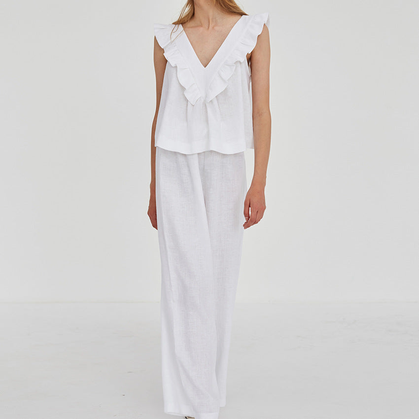 Auricular-edge Stitching Vest Comfortable Cotton Pajamas