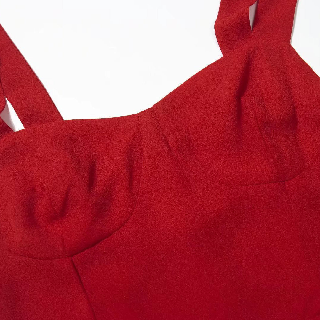 Tie Shoulder Flare Midi Dress