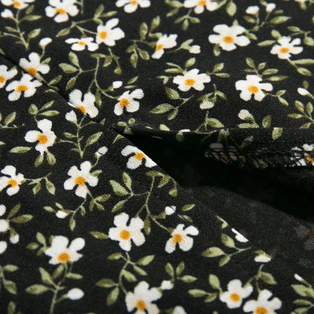 Puff Sleeve Midi Dress with Thigh Slit