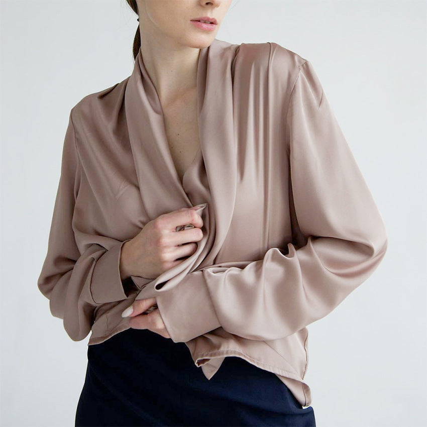 Drape sexy long sleeve design  Satin Vintage Shirt