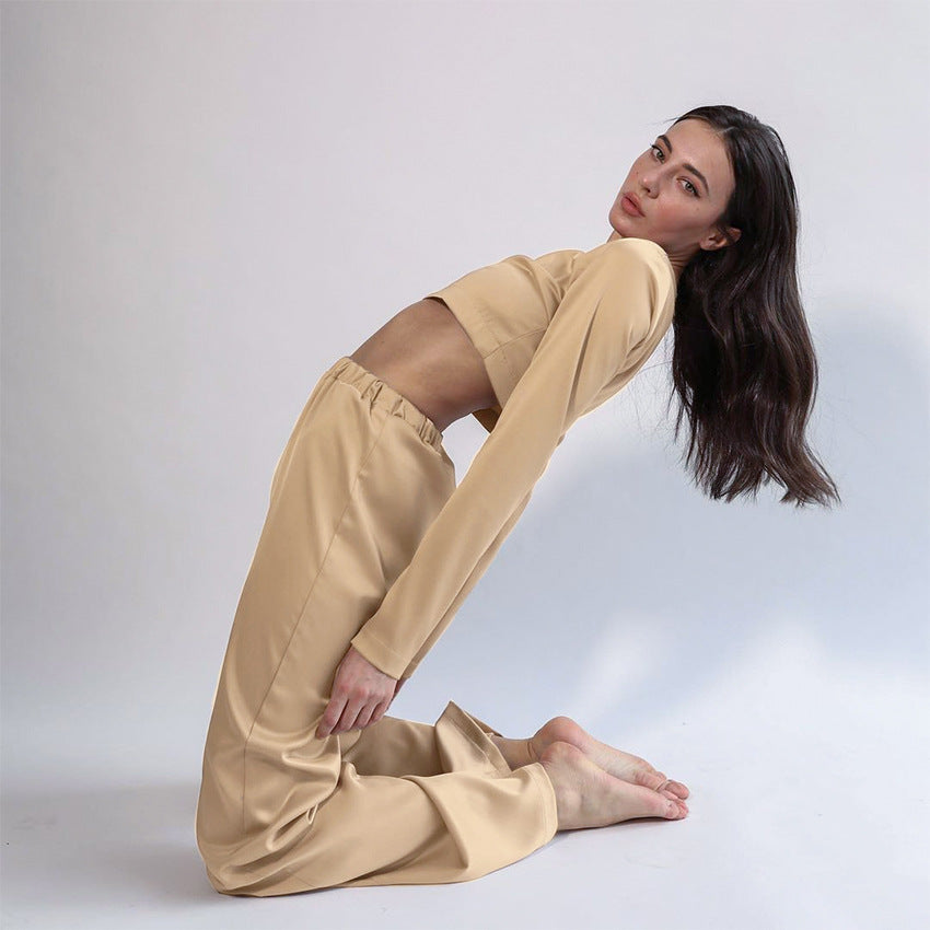 Midriff-baring Commuting Satin Set