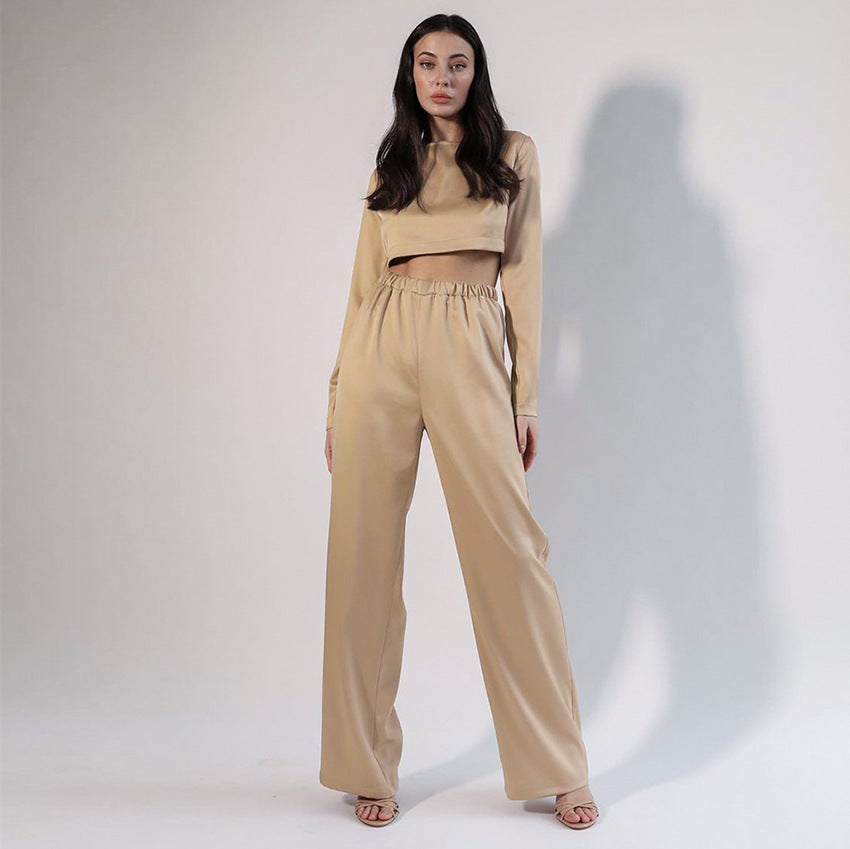 Midriff-baring Commuting Satin Set