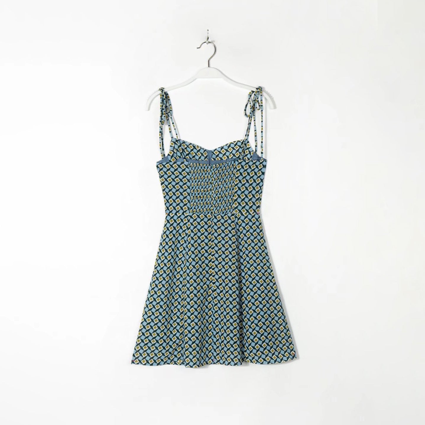 Tie Shoulder Printed Flare Mini Dress