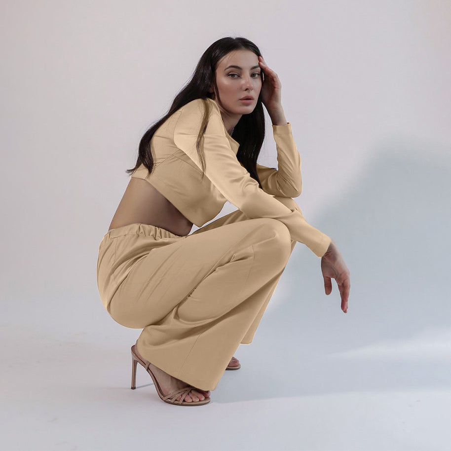 Midriff-baring Commuting Satin Set