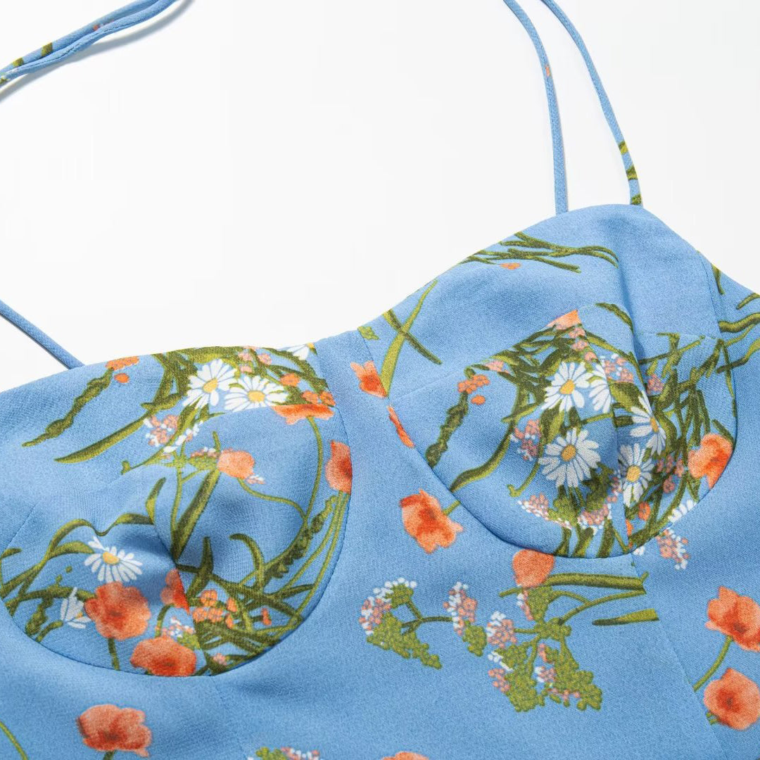 Draped Waist Printed Midi Dress