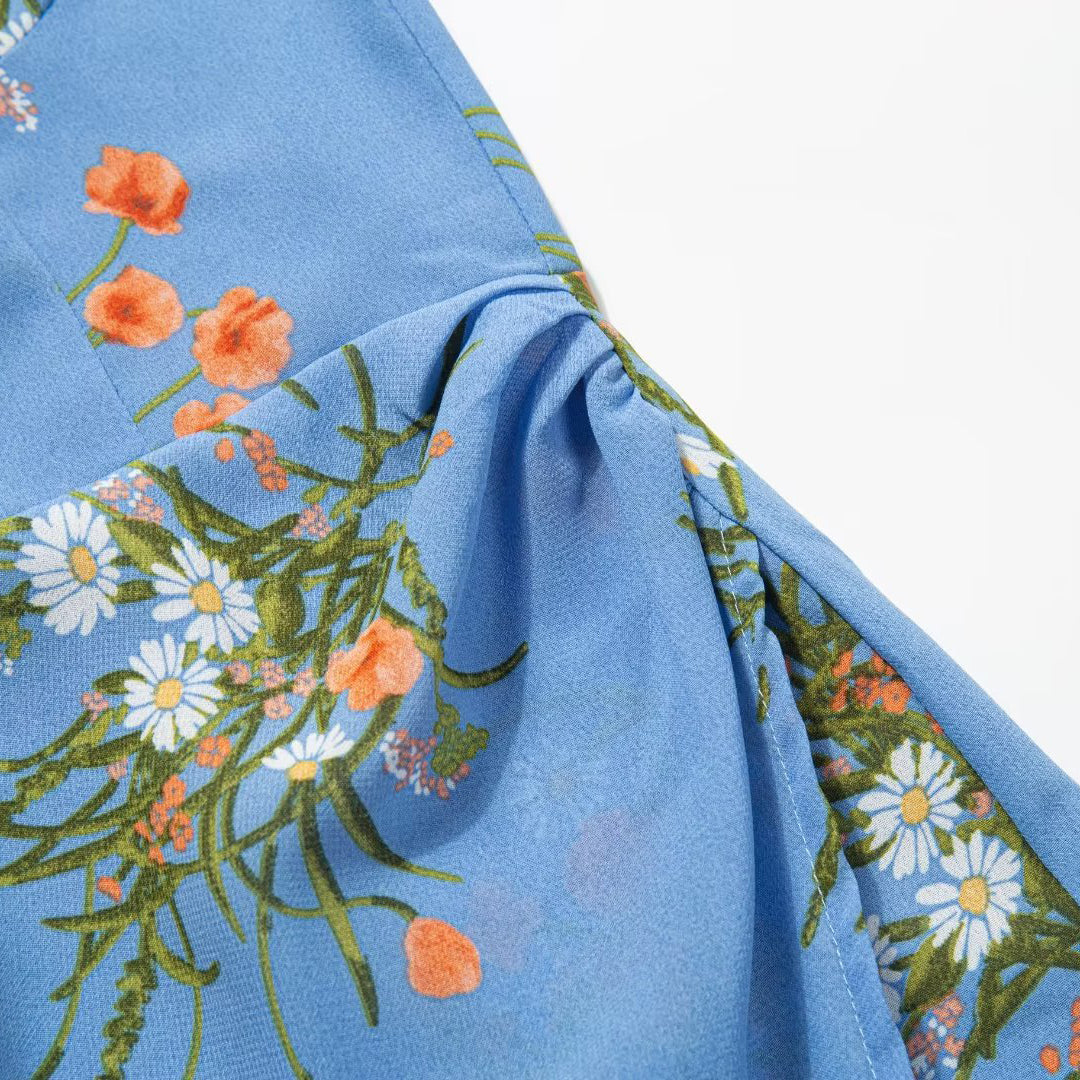 Draped Waist Printed Midi Dress