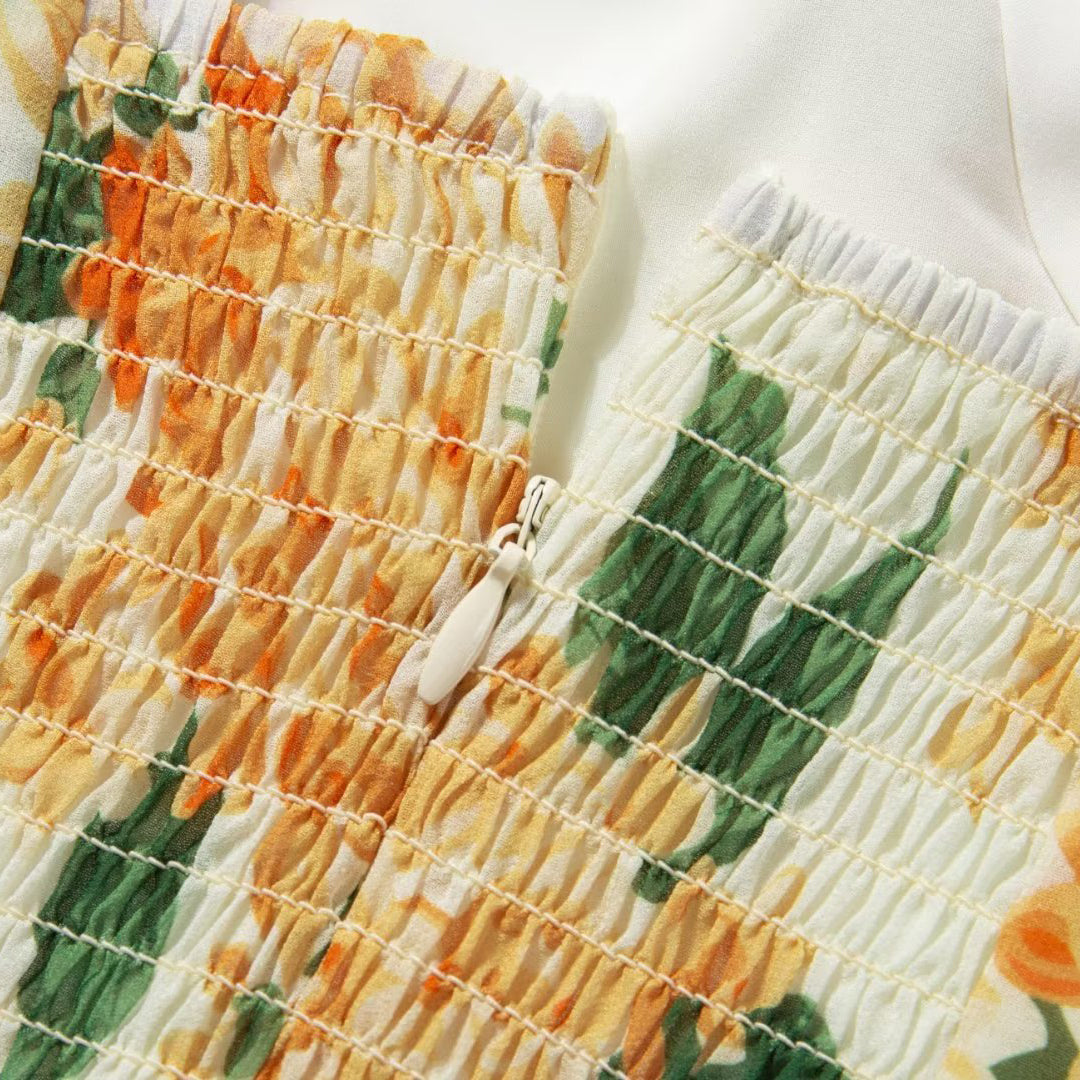 Tie Shoulder Printed Midi Dress